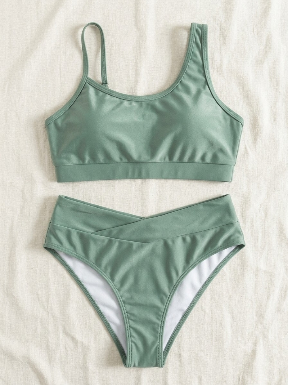 Scoop Neck High-Waist Bikini Set in Sage Green